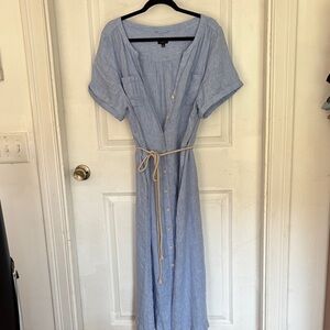 Talbots Blue chambray is Button-Front Dress with Belt